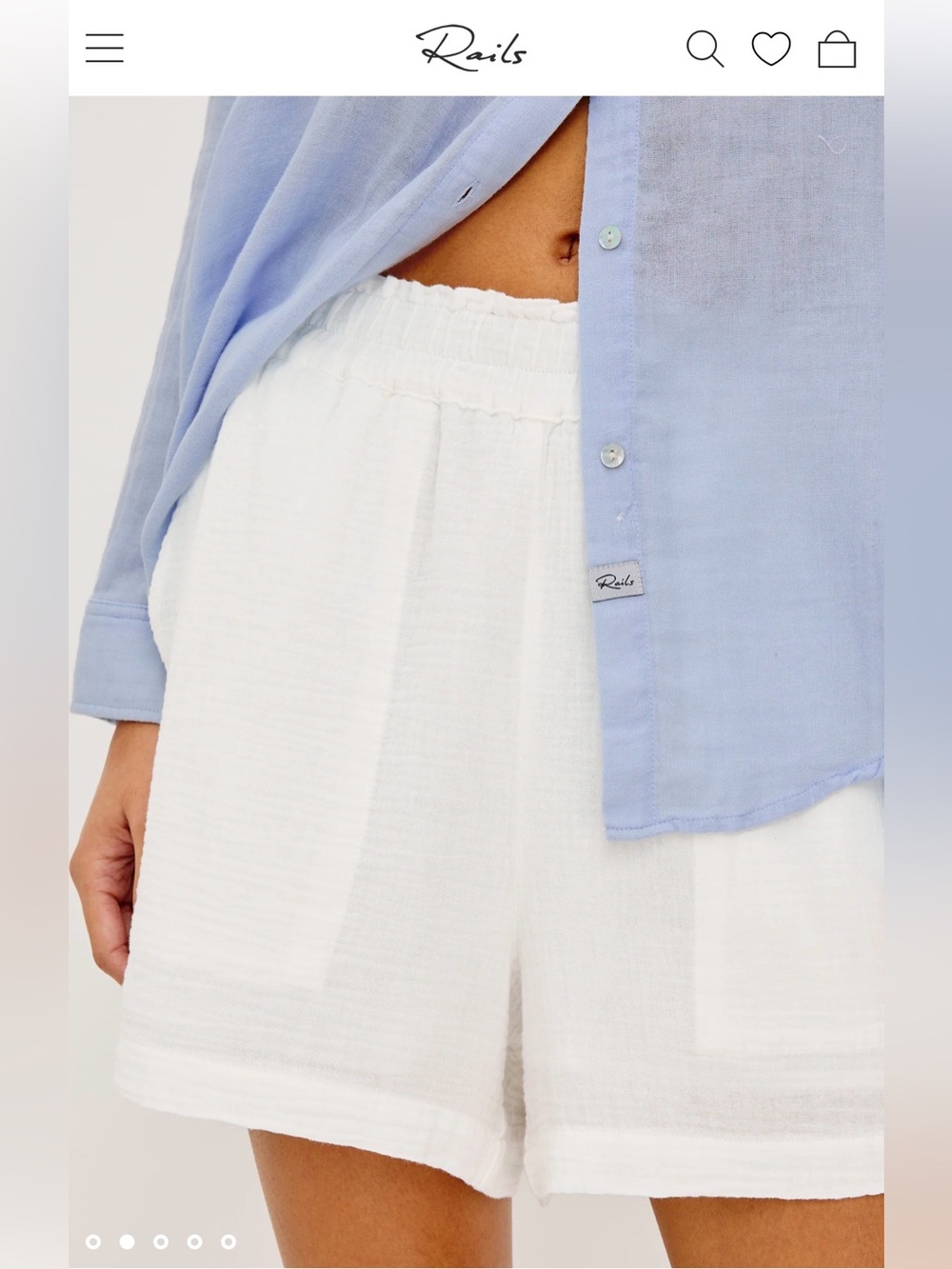 Rails Leighton White Gauze Shorts Lined , size M